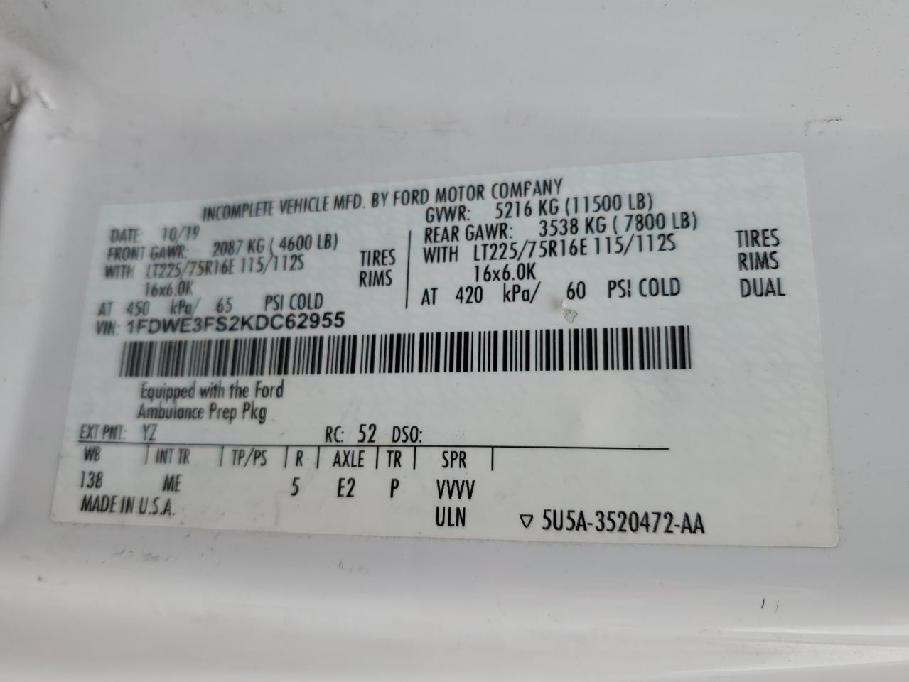 FORD E-350 E350 SUPER DUTY CUTAWAY VAN