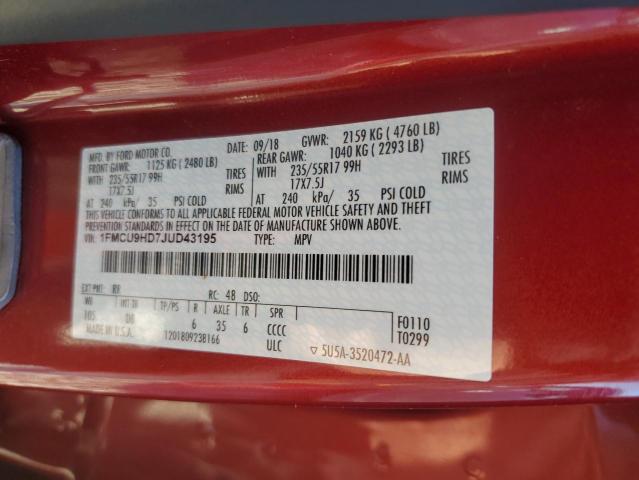 2018 FORD ESCAPE SEL - 1FMCU9HD7JUD43195