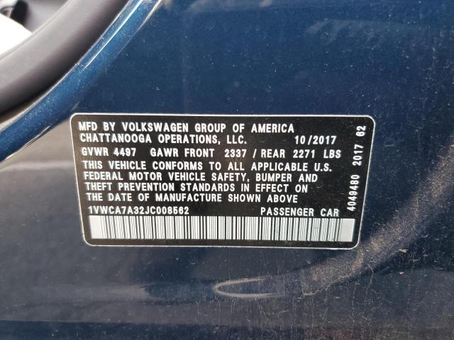 2018 VOLKSWAGEN PASSAT SEL 1VWCA7A32JC008562