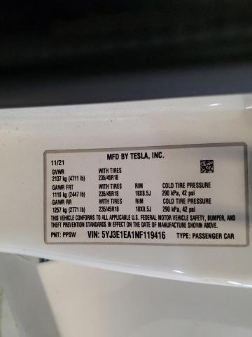 2022 TESLA MODEL 3 5YJ3E1EA1NF119416