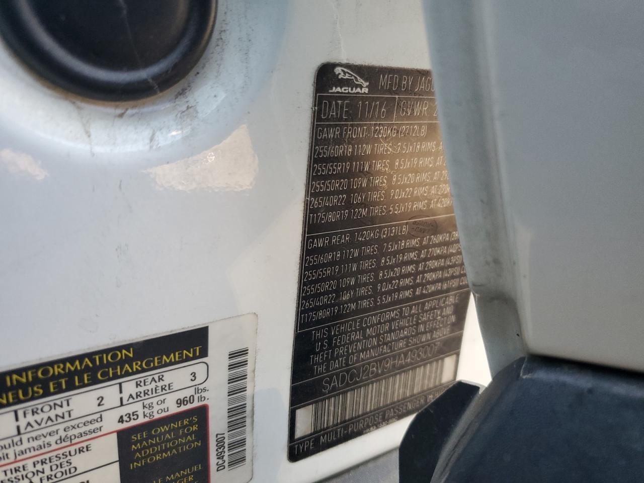 Lot #3317055985 2017 JAGUAR F-PACE PRE