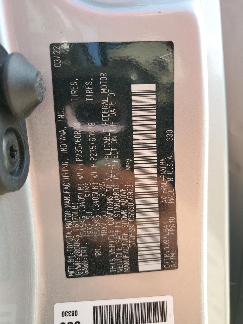 2022 TOYOTA SIENNA LIM 5TDESKFC5NS056923