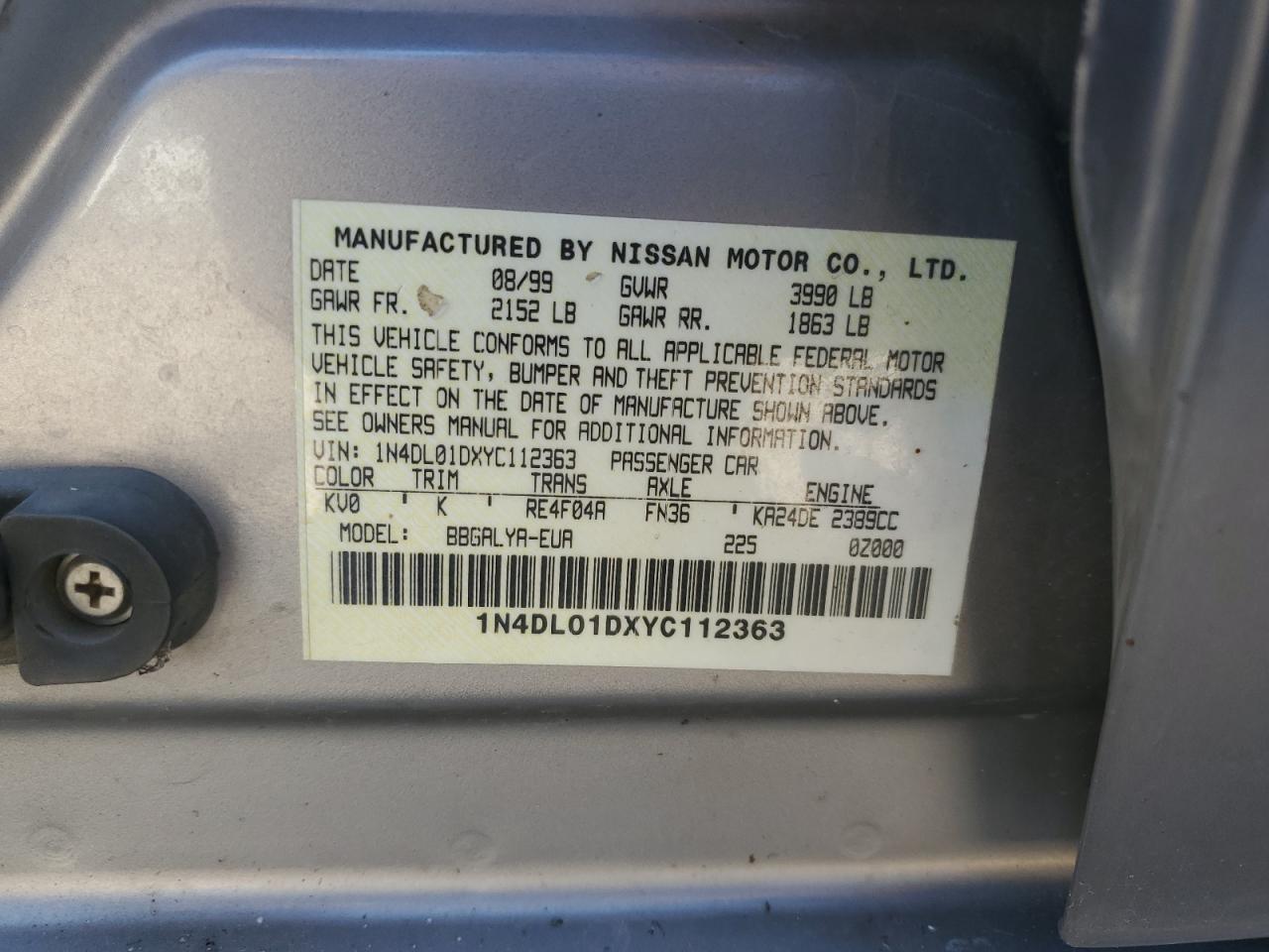 Lot #3286537158 2000 NISSAN ALTIMA XE