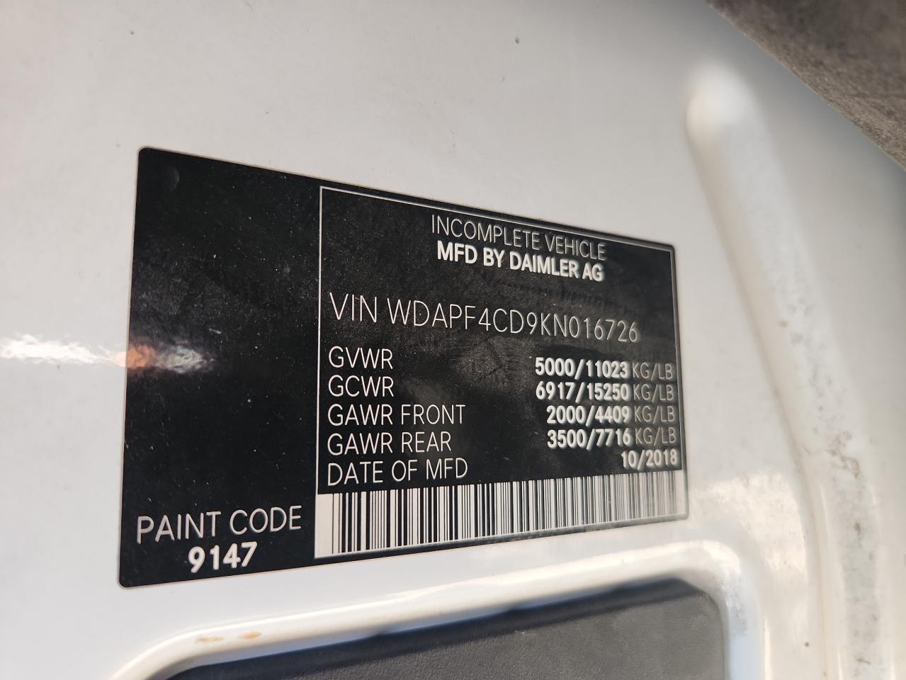 Lot #3269867678 2019 MERZ SPRINTER 3