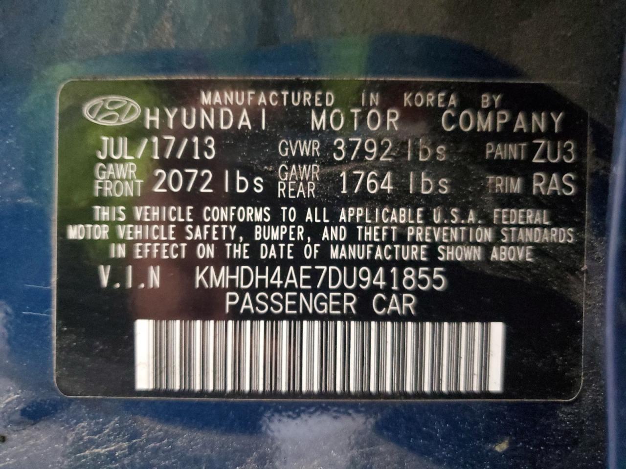 Lot #3260509323 2013 HYUNDAI ELANTRAGLS