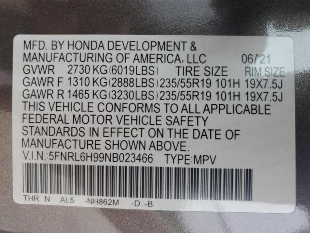 2022 HONDA ODYSSEY EL 5FNRL6H99NB023466