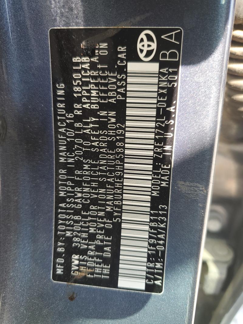 2017 TOYOTA COROLLA L - 5YFBURHE9HP588192