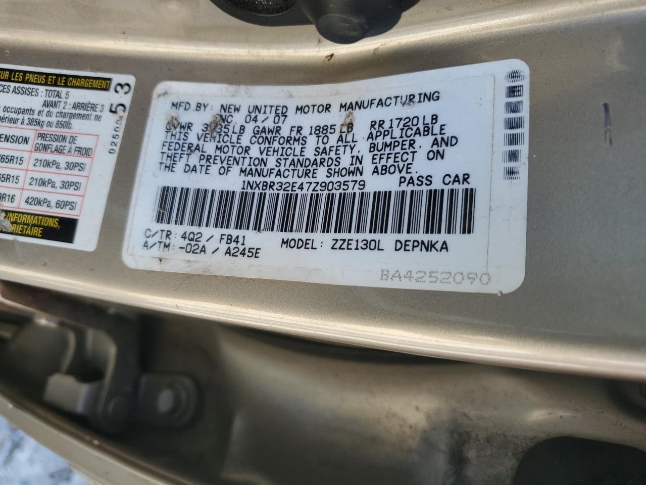 Lot #3290262202 2007 TOYOTA COROLLA CE