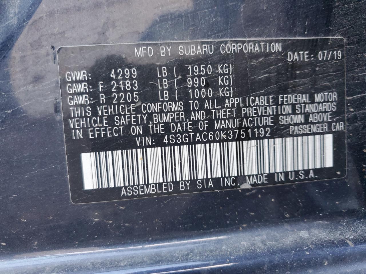 Lot #3312405121 2019 SUBARU IMPREZA PREMIUM