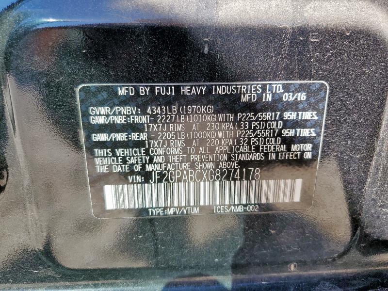 2016 SUBARU CROSSTREK - JF2GPABCXG8274178