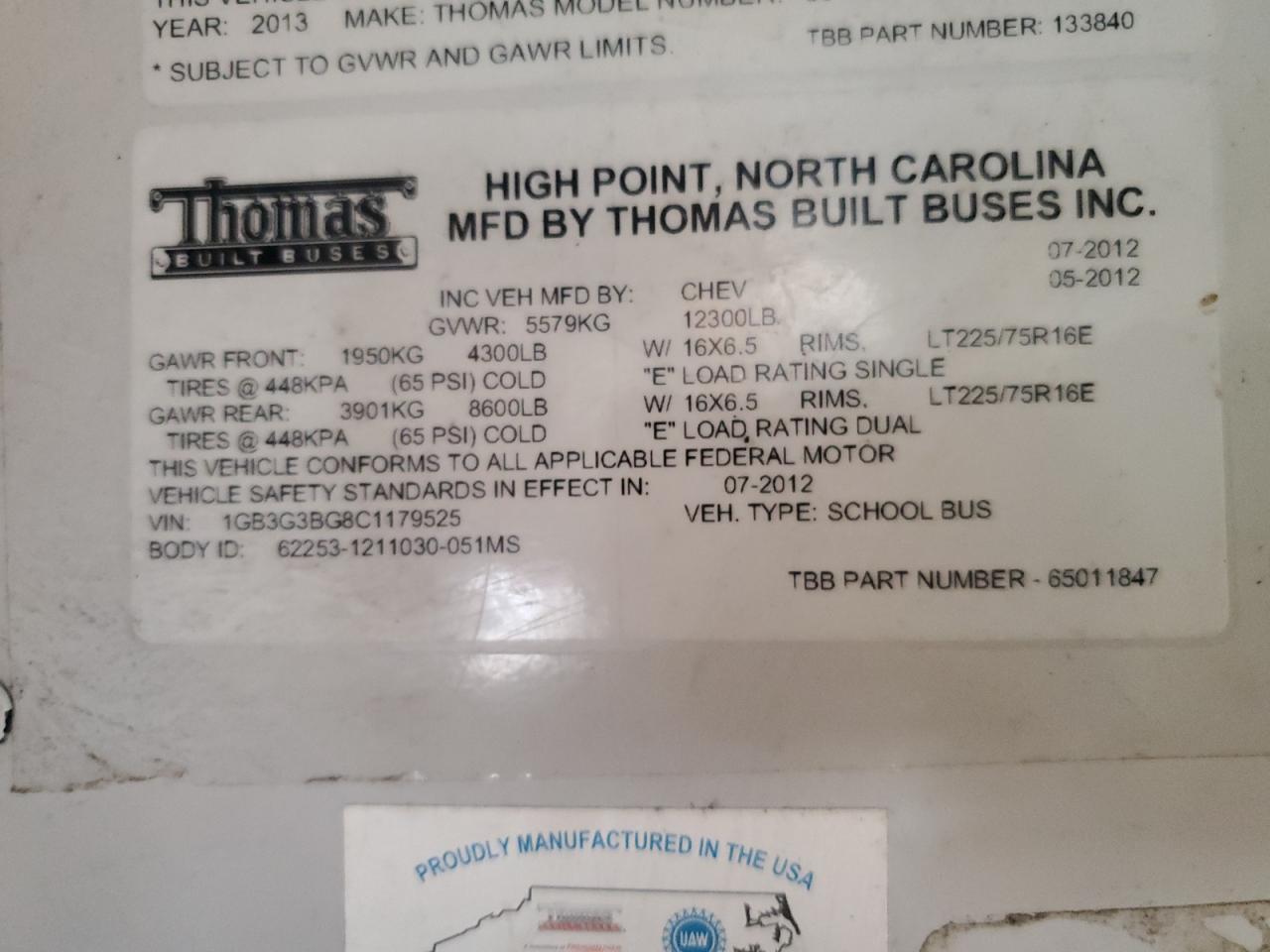 Lot #3273768360 2013 CHEVROLET MINOTOUR G3500