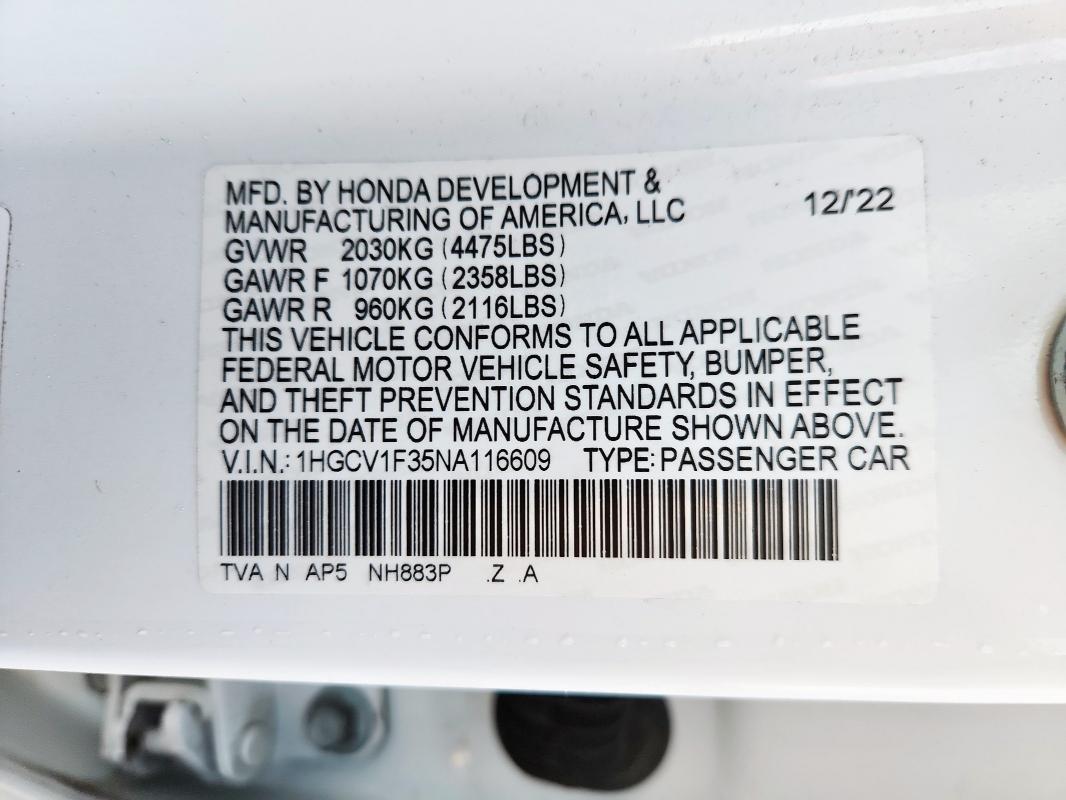 2022 HONDA ACCORD SPO #3297340812