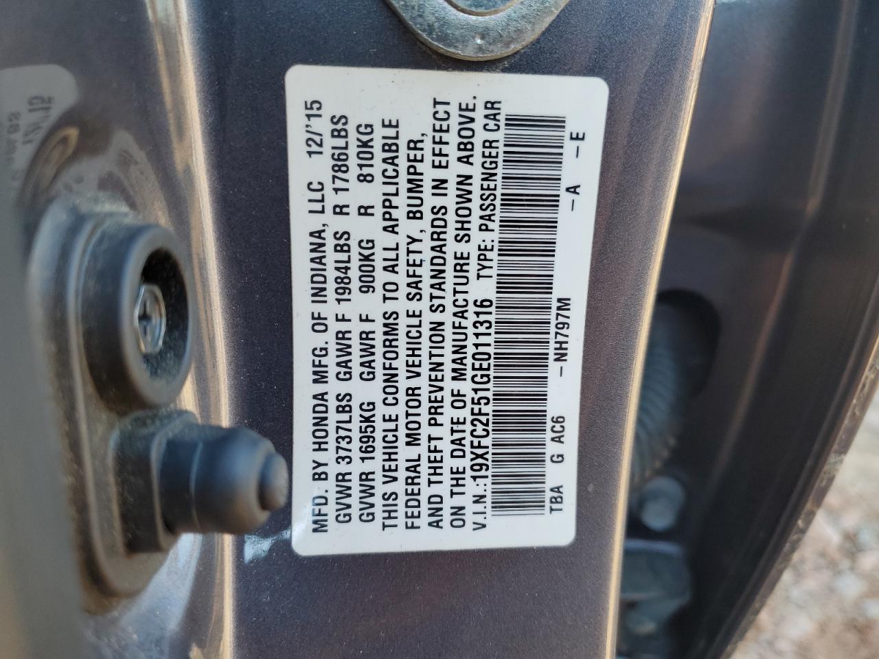 Lot #3317716078 2016 HONDA CIVIC LX