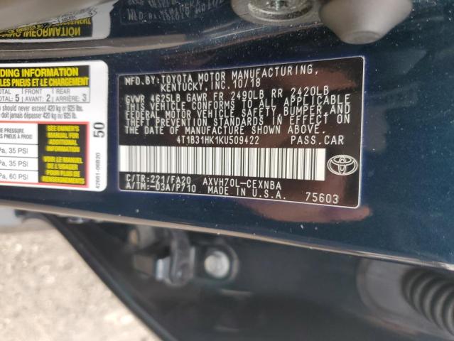 2019 TOYOTA CAMRY LE 4T1B31HK1KU509422