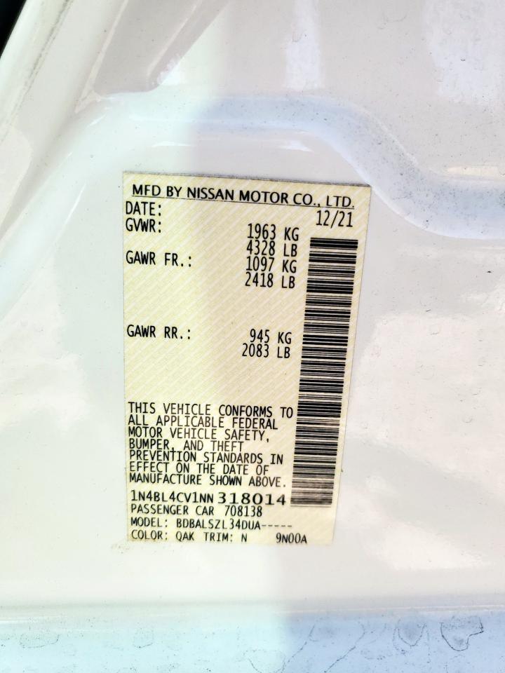 Lot #3318020388 2022 NISSAN ALTIMA SR