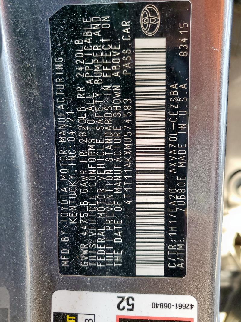 2021 TOYOTA CAMRY SE 4T1T11AKXMU574583