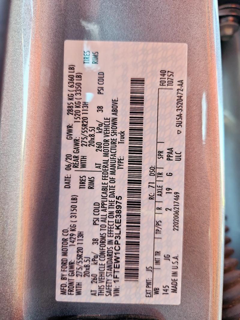 2020 FORD F150 SUPERCREW - 1FTEW1CP3LKE38975