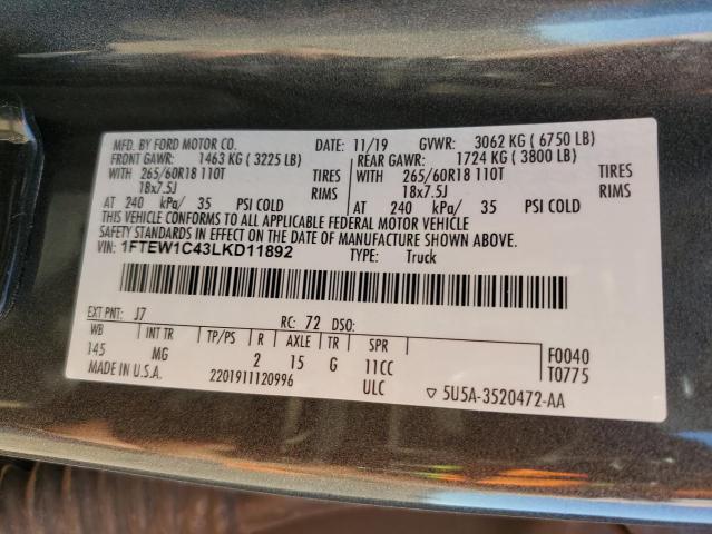 2020 FORD F150 SUPER - 1FTEW1C43LKD11892