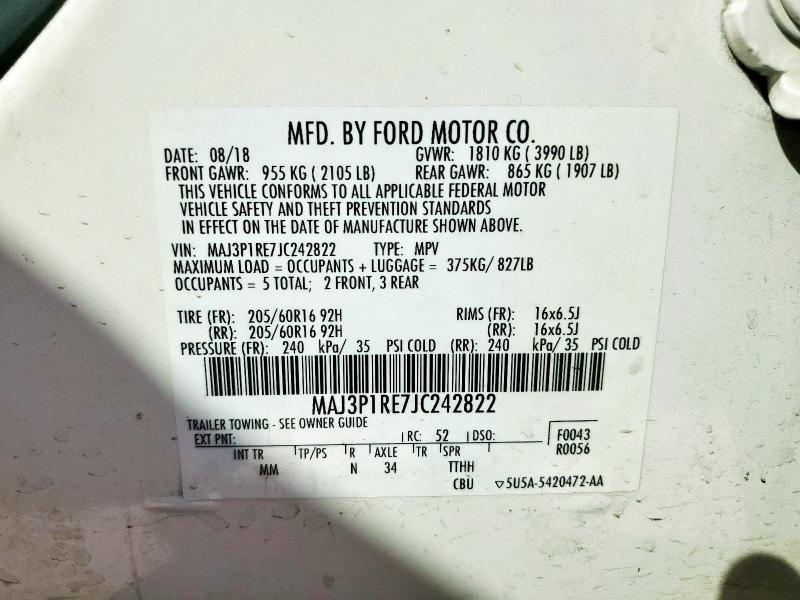 2018 FORD ECOSPORT S MAJ3P1RE7JC242822