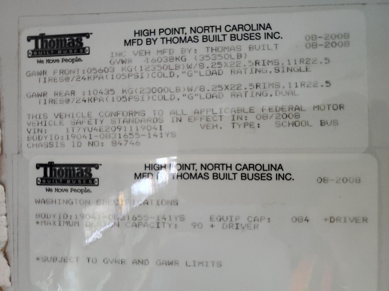 Lot #3257433506 2009 THOMAS SAF-T-LINER HDX