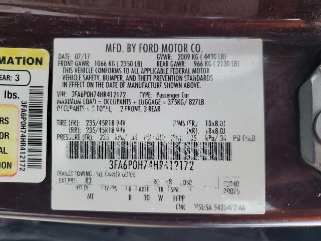 2017 FORD FUSION SE - 3FA6P0H74HR412172