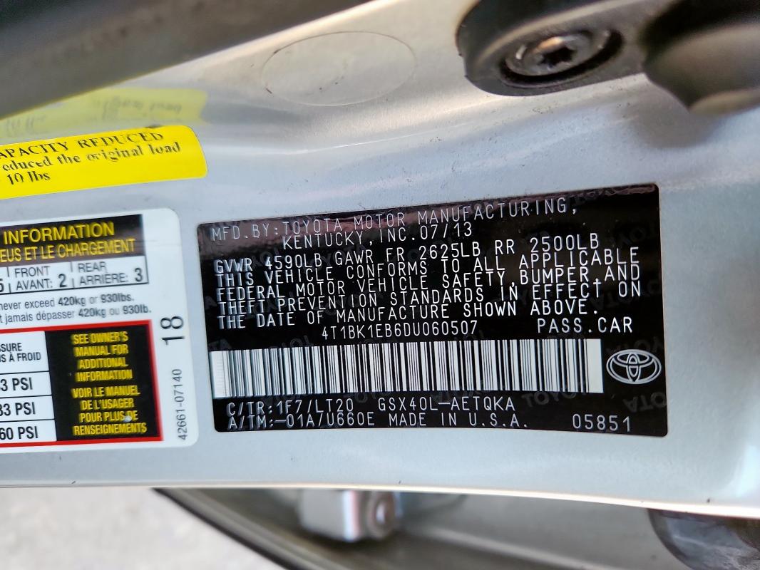 2013 TOYOTA AVALON BAS - 4T1BK1EB6DU060507