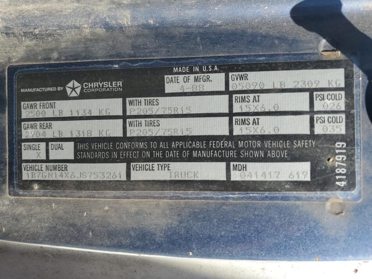 Lot #3286525180 1988 DODGE DAKOTA