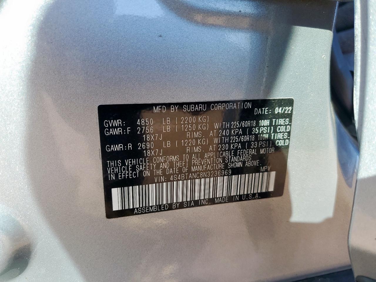 Lot #3304820549 2022 SUBARU OUTBACK LI