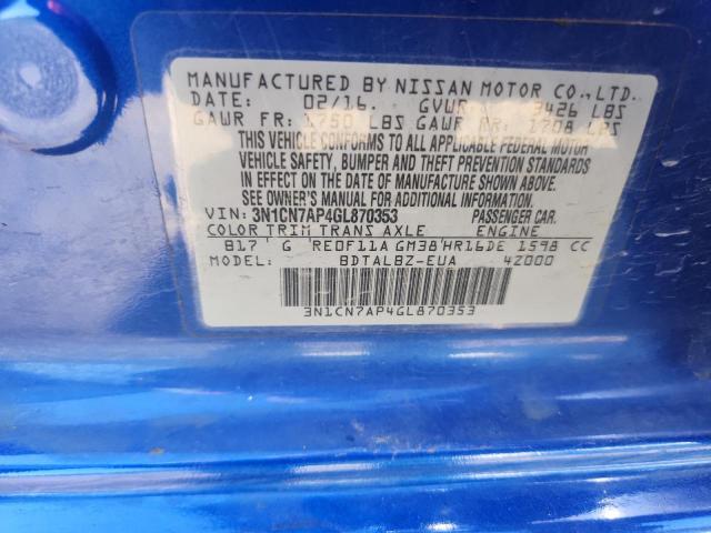 2016 NISSAN VERSA S #3304566465