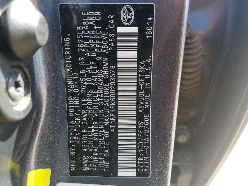 2013 TOYOTA CAMRY L - 4T1BF1FK6DU293578