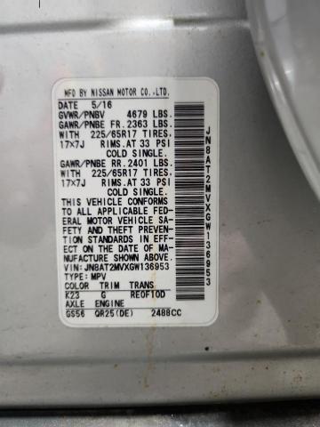 2016 NISSAN ROGUE S JN8AT2MVXGW136953