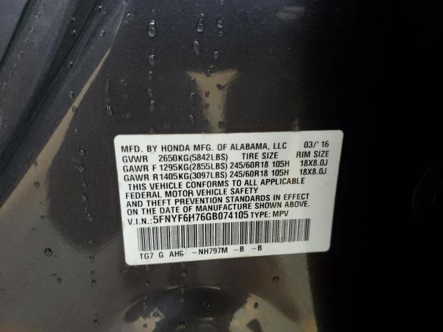 2016 HONDA PILOT EXLN - 5FNYF6H76GB074105