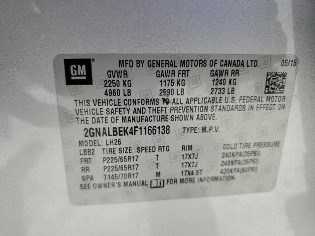 2015 CHEVROLET EQUINOX LT 2GNALBEK4F1166138