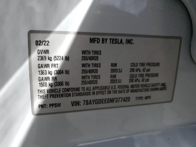2022 TESLA MODEL Y - 7SAYGDEE0NF377420