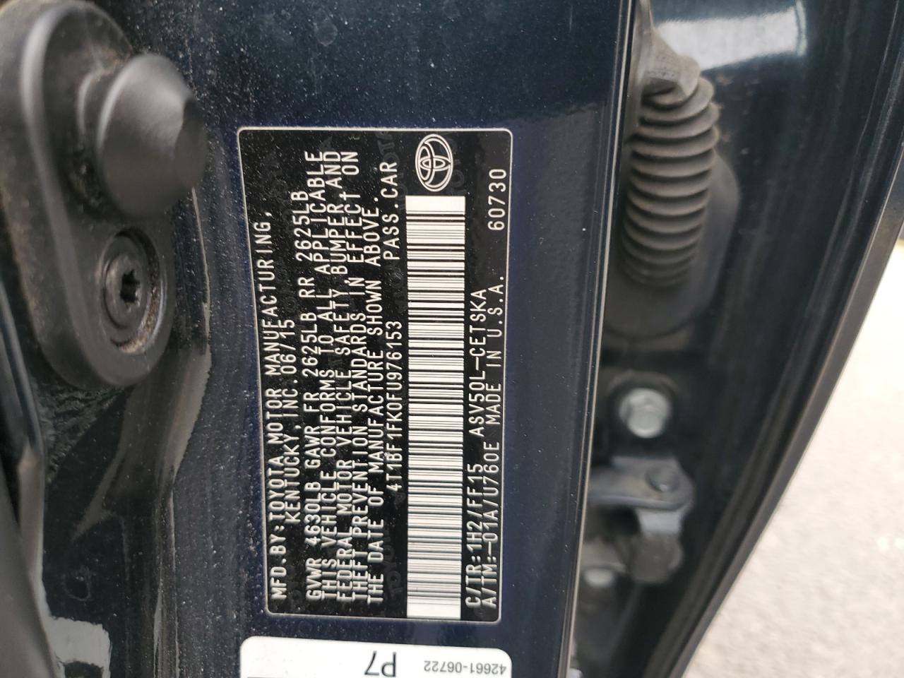 Lot #3310522044 2015 TOYOTA CAMRY LE