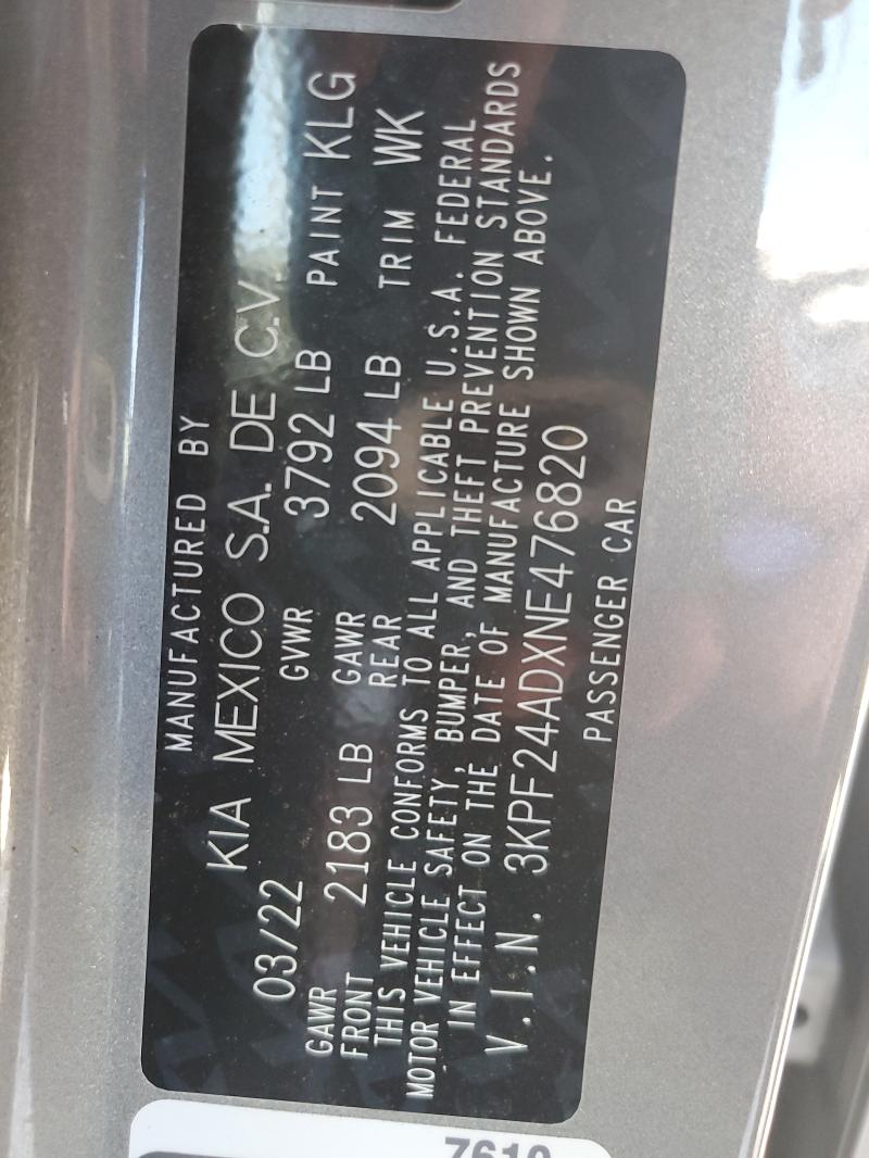 2022 KIA FORTE FE #3316108254