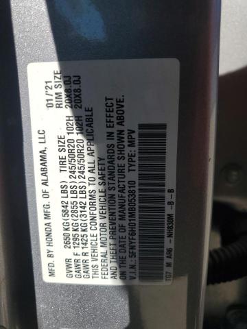 2021 HONDA PILOT ELIT #3280307994