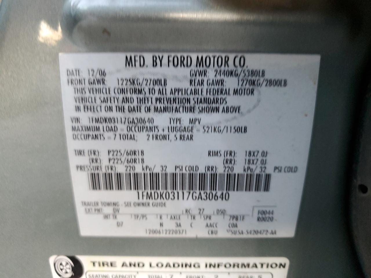 Lot #3284028798 2007 FORD FREESTYLE