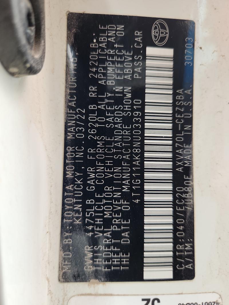 2022 TOYOTA CAMRY SE - 4T1G11AK8NU033910