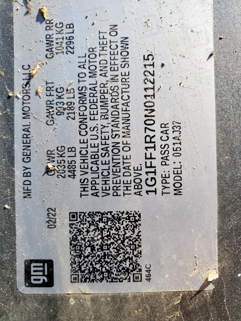 2022 CHEVROLET CAMARO LT1 - 1G1FF1R70N0112215