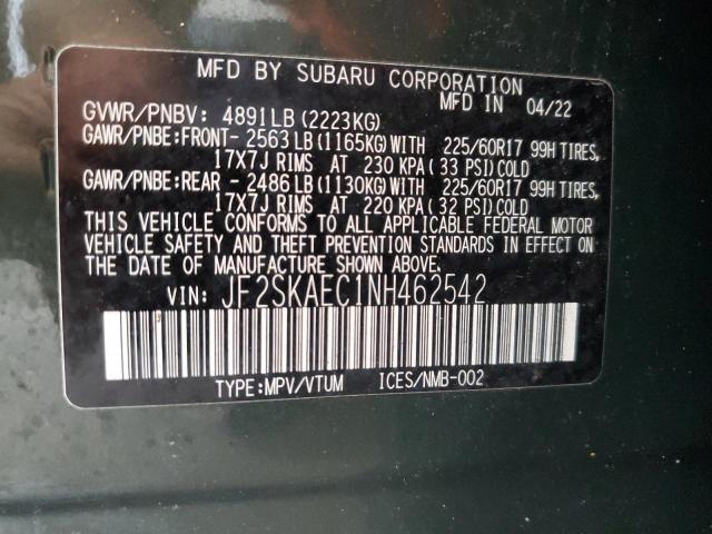2022 SUBARU FORESTER PREMIUM JF2SKAEC1NH462542