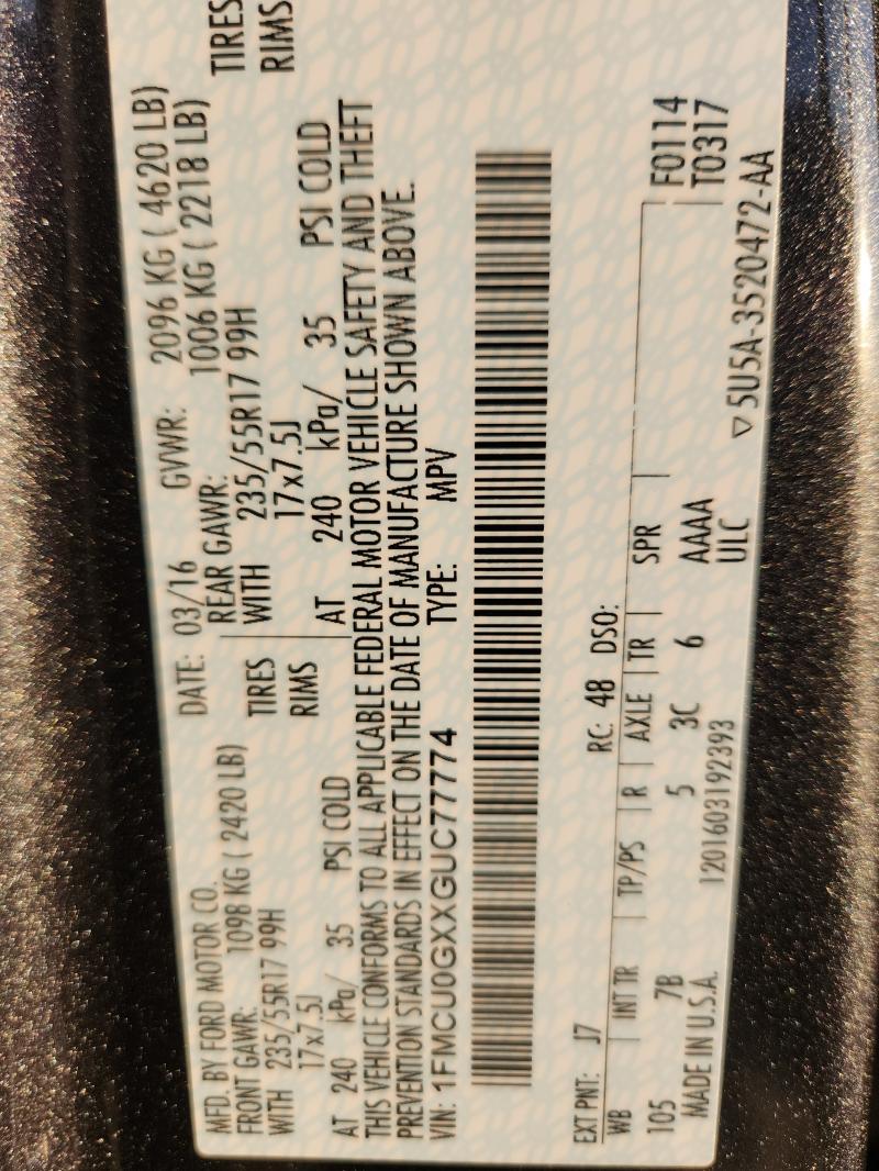 2016 FORD ESCAPE S - 1FMCU0GXXGUC77774