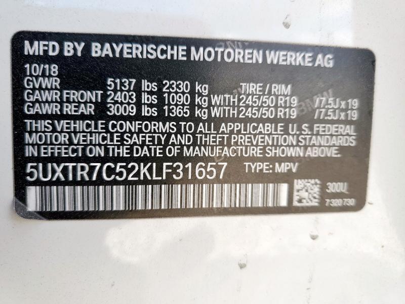2019 BMW X3 SDRIVE3 5UXTR7C52KLF31657