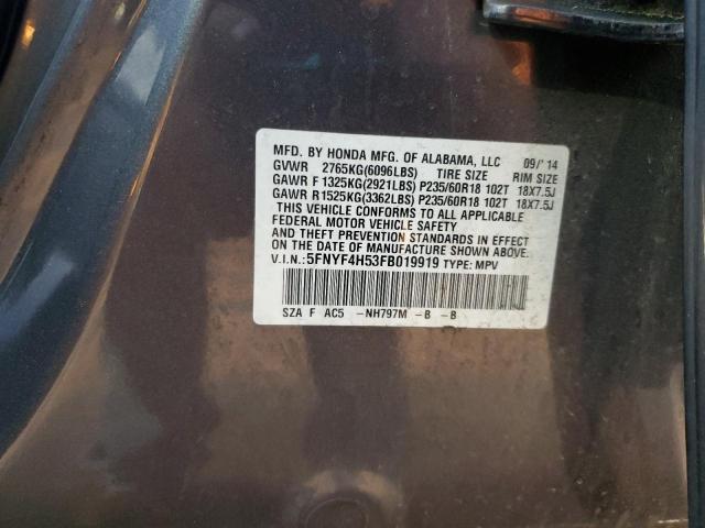 2015 HONDA PILOT EXL 5FNYF4H53FB019919