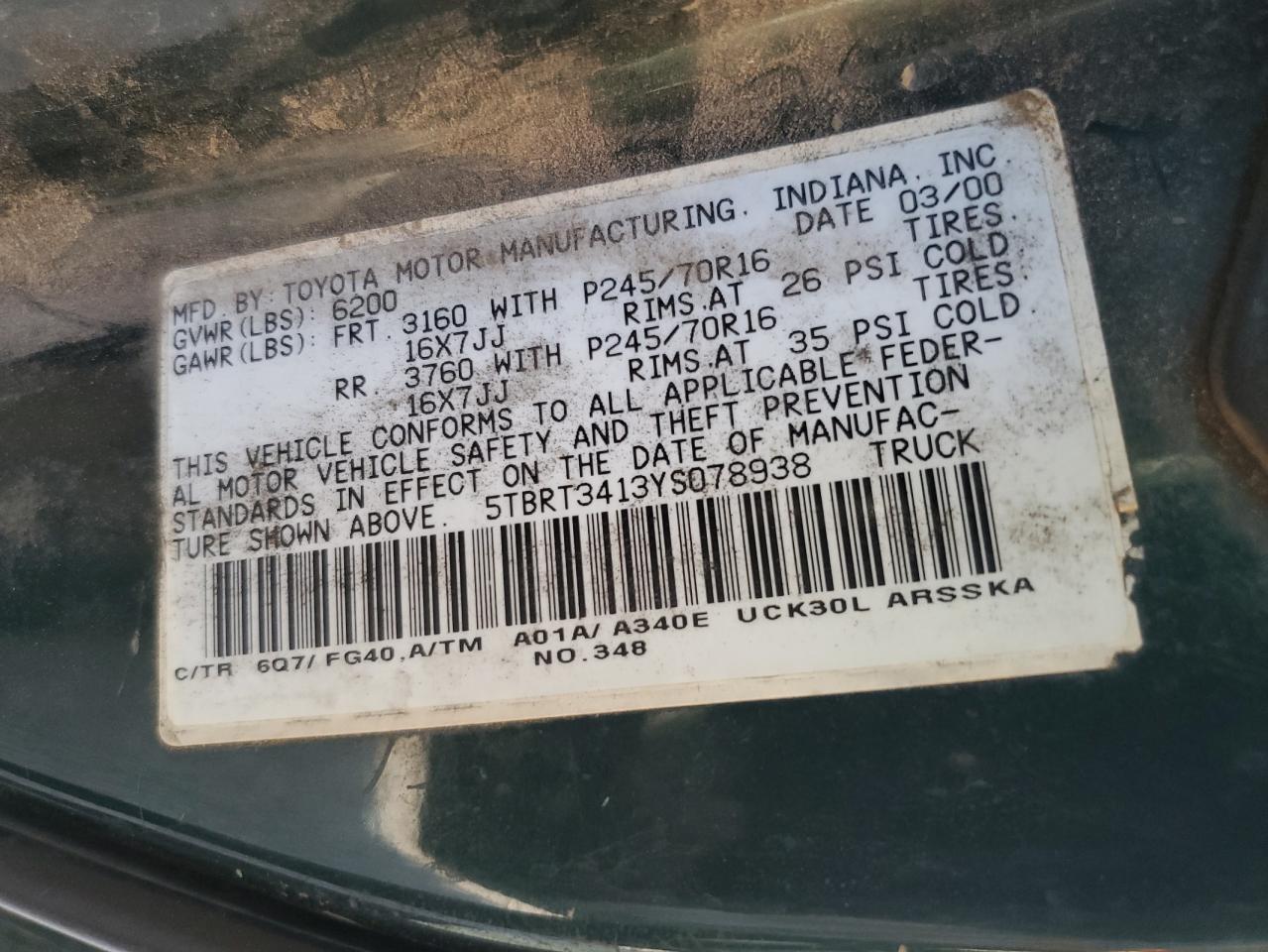 Lot #3286712290 2000 TOYOTA TUNDRA ACC