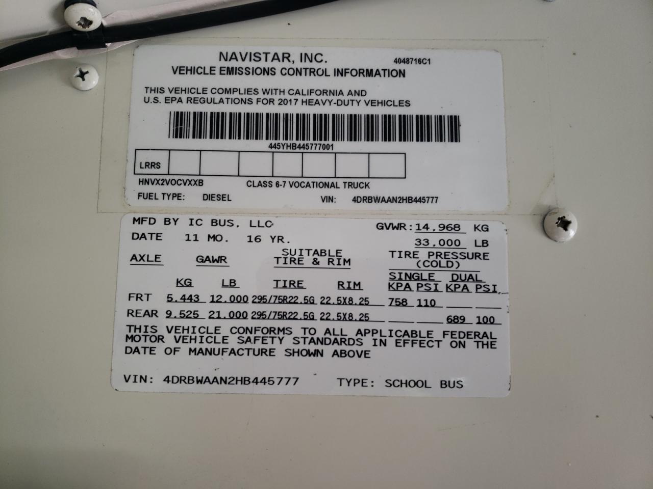 Lot #3263575086 2017 IC CORPORATION RE SERIES SCHOOL