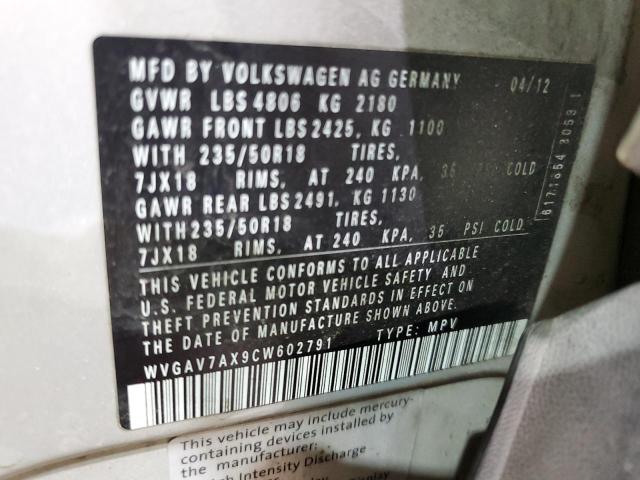 2012 VOLKSWAGEN TIGUAN S - WVGAV7AX9CW602791