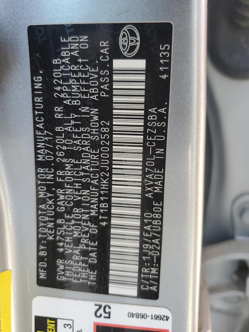 2018 TOYOTA CAMRY L - 4T1B11HK2JU002582