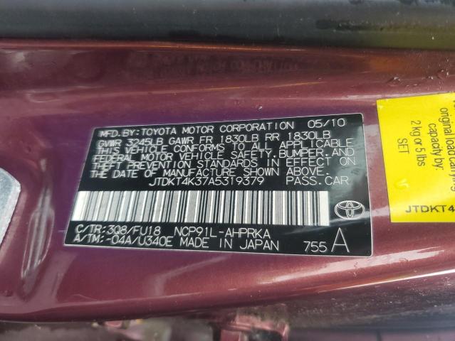 2010 TOYOTA YARIS - JTDKT4K37A5319379