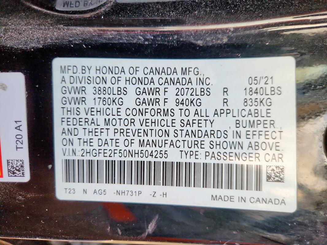 2022 HONDA CIVIC SPOR #3290322951